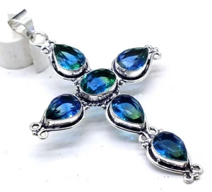 Tourmaline Gemstone 925 Sterling Silver Handmade Jewelry Cross Pendant Size - 3" - Picture 1 of 8