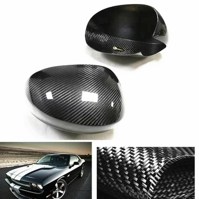 2Pc Real Carbon Fiber Side View Mirror Cover Caps For 2009-2022 DODGE CHALLENGER - Image 1 of 4