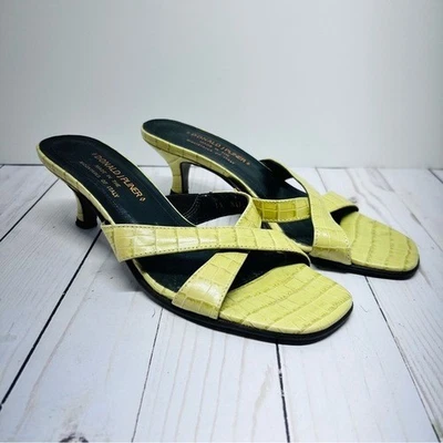 Sandalias de tacón vintage Donald J. Pliner verde salvia cocodrilo en relieve talla 6,5 M Foto 1 de 4