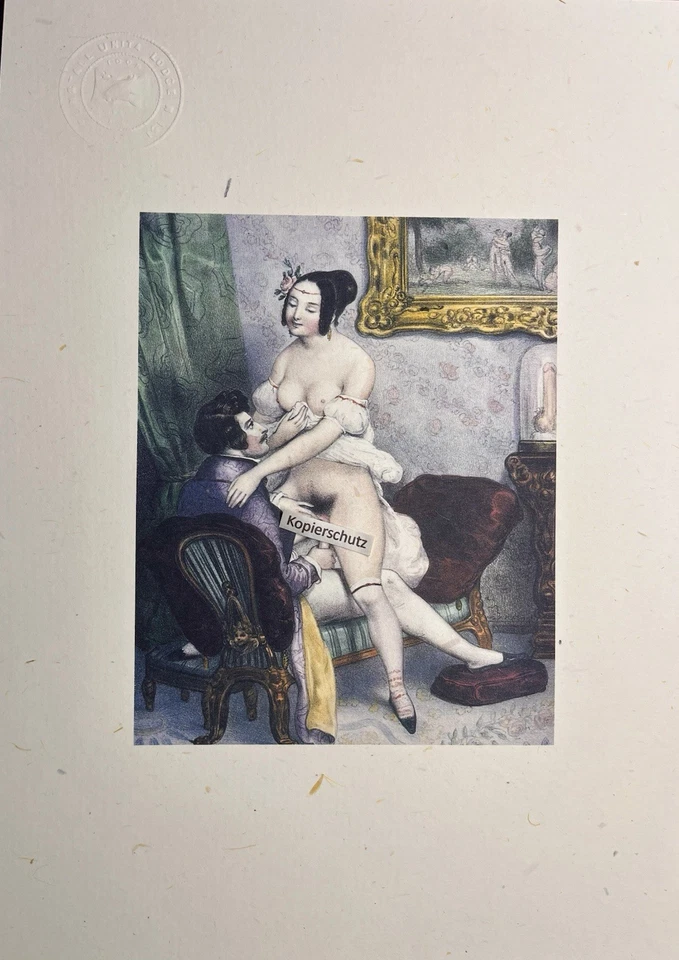 Erotischer Gycléedruck „Making love“ von Archille Devèria ca 1830 cowgirl style  - Bild 1 von 3