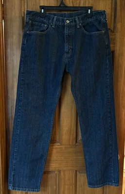 Levi's 505 Regular Fit Straight Leg Men's Jeans 36 x 32 Dark Wash Blue Denim - Image 1 of 4