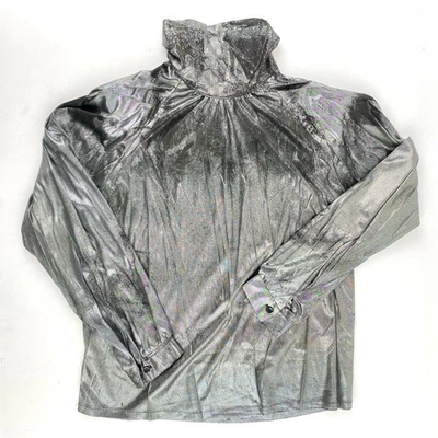 Blusa De Colección Jeri Marque Talla L Metálica Plateada Cuello Alto Almohadillas para el Hombro Manga Larga Foto 1 de 4