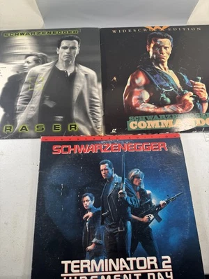 3x Arnold Schwarzenegger LaserDiscs Lot T2 Commando Eraser VTG - Image 1 of 4