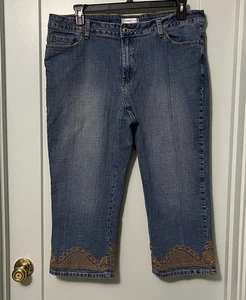 Coldwater Creek Jeans Damen Größe 20 Blau Denim Bestickt Cropped Caprihose - Bild 1 von 8