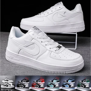 MENS WOMEN LEATHER SNEAKERS CASUAL TRAINERS AF1 WALKING RUNNING-SPORTS-GYM-SHOES - Picture 1 of 46