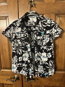 OLEG CASSINI Weekend WOMENS Black/White Jewel FLORAL PRINT Size Medium BUTTON UP - Picture 1 of 10