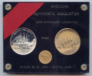 Juego de medallas de plata y bronce 1973 ANA 82nd Boston MA, American Numismatic Assoc - Imagen 1 de 2