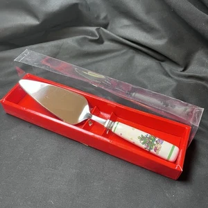 New HTF Boxed Nikko Christmas Time Cake Pie Server Stainless Happy Holidays - Picture 1 of 8