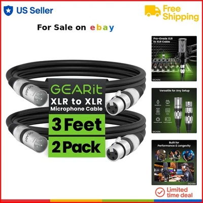 XLR Male Female Microphone Cable 3 Ft Pack Balanced Shielded for Recording - Image 1 of 4