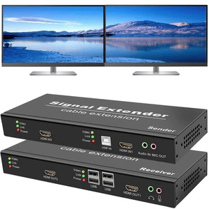 4K HDMI Split KVM Extender for Dual Monitors Over Cat5e/Cat6a up to 394FT/120... - Bild 1 von 7