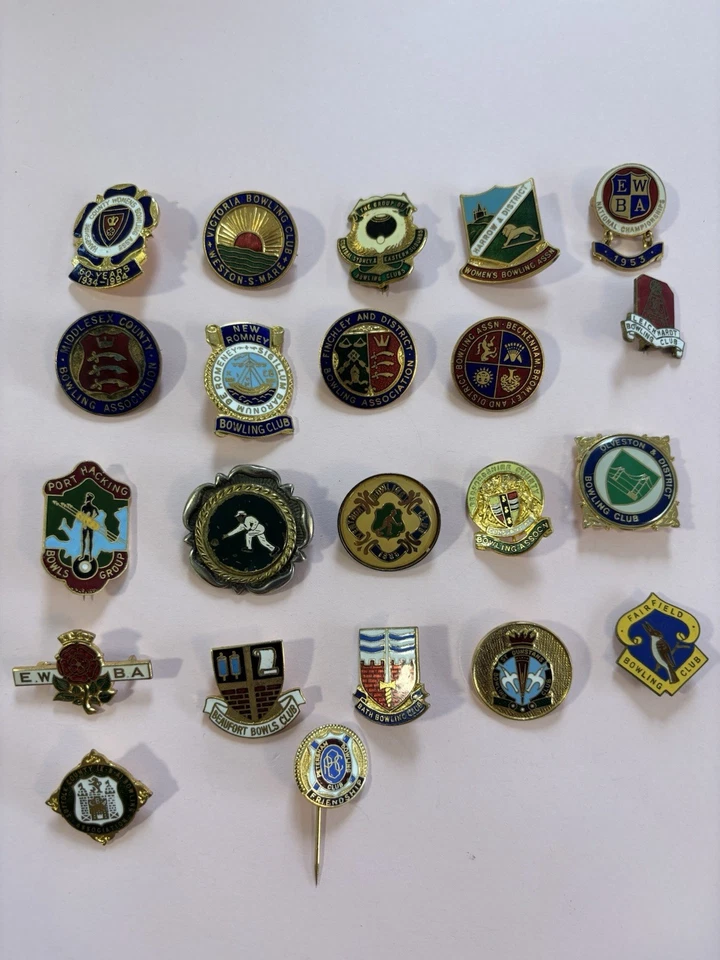 22 Rare Vintage Bowling Pin Badges unchecked for values won’t split joblot bulk  - Image 1 of 4