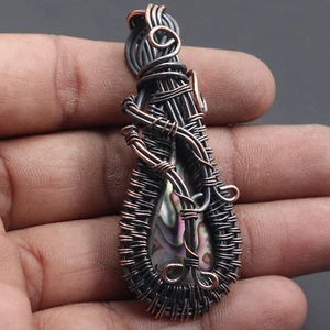 Abalone Shell Gemstone Gift For Cocktail Wire Wrapped Pendant 2.4" Jewelry G8011 - Picture 1 of 3