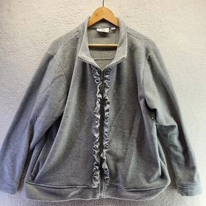 Quaker Factory Full Zip Sweater Womens XL Gray Sequin Rinestone Zipper Ruffle - Picture 1 of 18