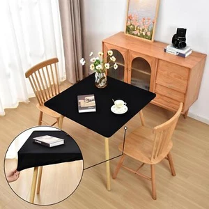 Black Fitted Tablecloth With Elastic For 34x34 Inch Square Folding Tables Card - Picture 1 of 6