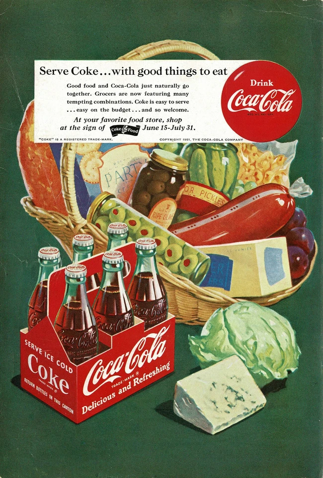1950s Original Vintage Coca-Cola Mid Century Food Retro Kitchen Art Print Ad - Image 1 of 1