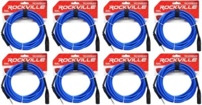 8 Rockville RCXMB20-BL Blue 20' Male REAN XLR to 1/4'' TRS Balanced Cables - Image 1 of 2