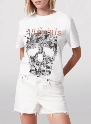 AllSaints 'Skull' Print Boyfriend Cotton Short Sleeve T-Shirt sz XS - Image 1 of 4