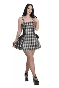 White Tartan Gothic Punk Rockabilly Retro Klondike Lace Up Dress BANNED Apparel - Picture 1 of 3