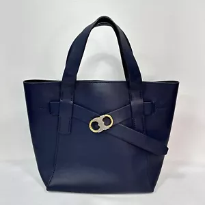 Tory Burch Gemini Leather Small Tote Royal Navy Handbag NO STRAP #46389 $598 - Picture 1 of 17