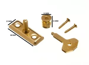 Window Casement Stay Lock Pin And Key Brass Plated + Fixings Pack Of 8 - Picture 1 of 1