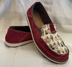 ARIAT Shoes Cruisers Loafers Red Suede SIZE 11 B Western COWGIRL Cactus Canvas - Picture 1 of 22