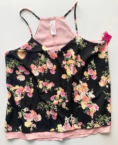 CANDIE'S Top XL REVERSIBLE Tank Cami Black Floral Pink Solid V-Neck Layered NWT - Picture 1 of 6