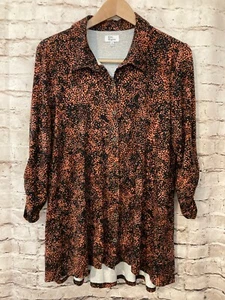 Kim Rogers Shirt Womens Large Black Maroon Speckled Ultra Stretch Button Up - Picture 1 of 12