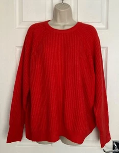 NEW M&S Per Una Ladies Bright Orange Wool Blend Crew Neck Jumper Size XL - Picture 1 of 3