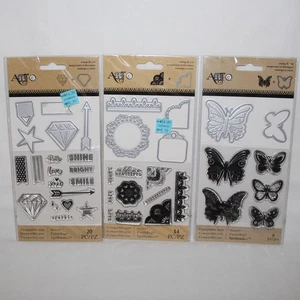 Arto Clear Stamps & Die Sets Lot Butterlfy Star Arrow Diamond Love Tag Corners - Picture 1 of 3