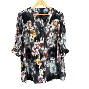Jones New York Floral Blouse Black Floral Vneck Feminine Size 1X New - Picture 1 of 5