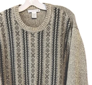Geoffrey Beene Men’s XXL Green Heather Striped Crew Neck Pull Over Sweater - Picture 1 of 8