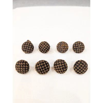 Set of 8 Vintage Woven Checkerboard Dome Buttons Black Brown Craft Sewing - Image 1 of 4