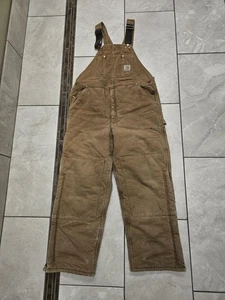 Carhartt R03BRN Overalls Mens 38x30 Brown Quilt Lined Workwear Bib USA Union - Picture 1 of 15