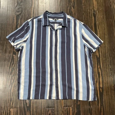 Express Short Sleeve Button Up Shirt Men’s XL Blue White Stripes Viscose  - Image 1 of 4