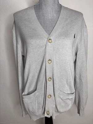 Cárdigan Suéter POLO by Ralph Lauren Gris Claro Algodón Pima Mujer Talla S *defectuoso Foto 1 de 4
