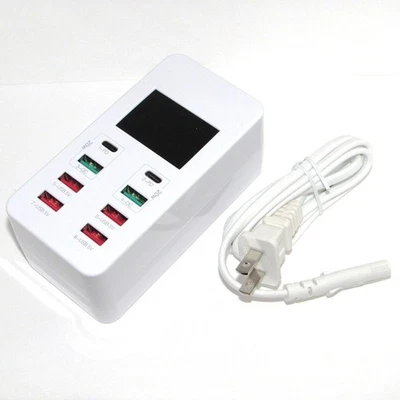 60W PD+QC 8-PORTS USB Smart Digital Display Fast Charger Adapter AC Wall Charger - Image 1 of 4