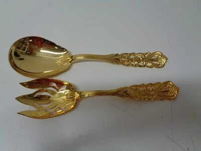 Vintage Italy Gold Pierced Serving Spoon and Fork Set - Image 1 of 2