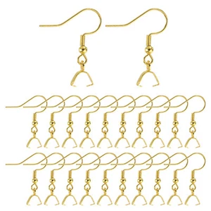 50Pcs Stainless Steel Earring Hooks with Pinch Bail Clasp, Gold - Picture 1 of 7