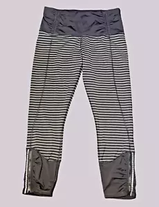 LULULEMON Runday Crop Leggings Parallel Stripe Black White Size 6 - Picture 1 of 6