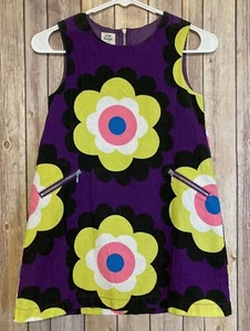 Mini Boden Girs Sleeveless Pinwale Corduroy Flowers Dress Purple Lime Pink 7 8 - Picture 1 of 3