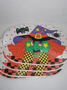 Vintage Halloween Placemats witch bat spider B&D 18" x 11.5" Vinyl Set of 4 - Picture 1 of 6