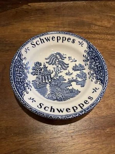 1965-1980 Enoch Wedgwood Tunstall Blue Willow SCHWEPPES 4.75" Coaster Tips Dish - Picture 1 of 3