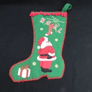 Medias de Navidad de fieltro verde hechas a mano lentejuelas de Papá Noel/Noel 16" - Imagen 1 de 7