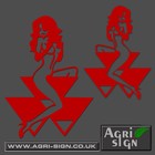 Massey Ferguson Tractor Decal Funny Girl on Logo Sticker x 2