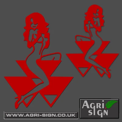 Massey Ferguson Tractor Decal Funny Girl on Logo Sticker x 2