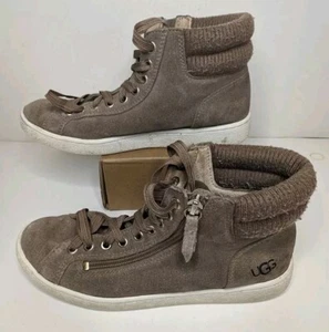 UGG Schuhe Leder Größe 7,5 Freizeit High Top Turnschuhe Beige Wildleder Trainer Reißverschluss - Bild 1 von 13
