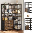 Corner Bookshelf 7-Tier Industrial Convertible Book Shelf with 6 Storage Drawers