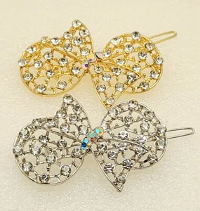 fashion ribbon clear & ab rhineston hair pin clip barrette for fine gold/silver - Picture 1 of 4