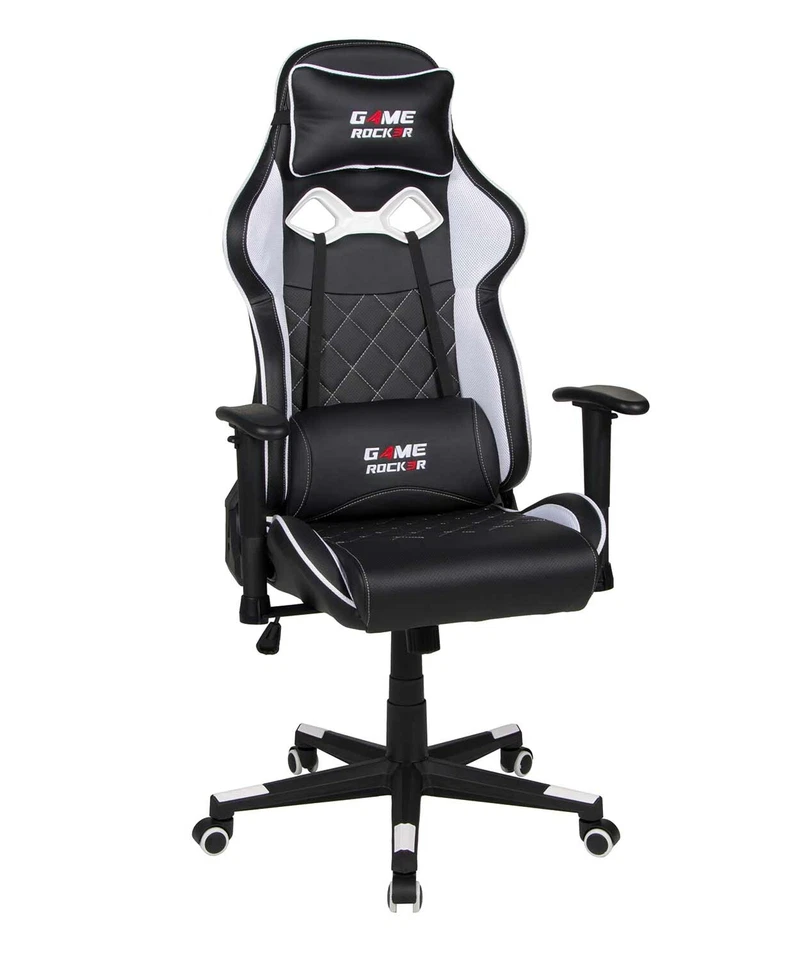 Racing Stuhl für Gaming Chefsessel Schreibtischstuhl Kunstleder Schwarz Weiß - Bild 1 von 2