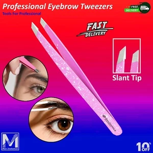 Pince à sourcils professionnelle pointe inclinée | Pince à cheveux de précision pour hommes et femmes - Photo 1/4
